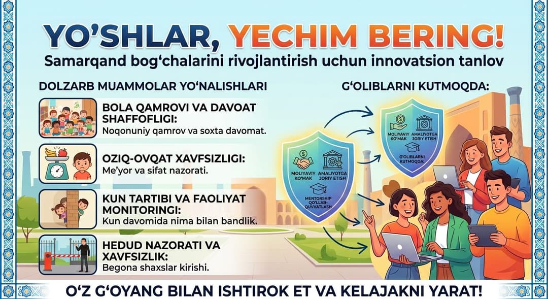 “SMART BOG‘CHA” — maktabgacha ta’lim tashkilotlari uchun yagona raqamli nazorat va boshqaruv tizimini yaratish bo‘yicha taklif va g‘oyalaringizni bildiring!